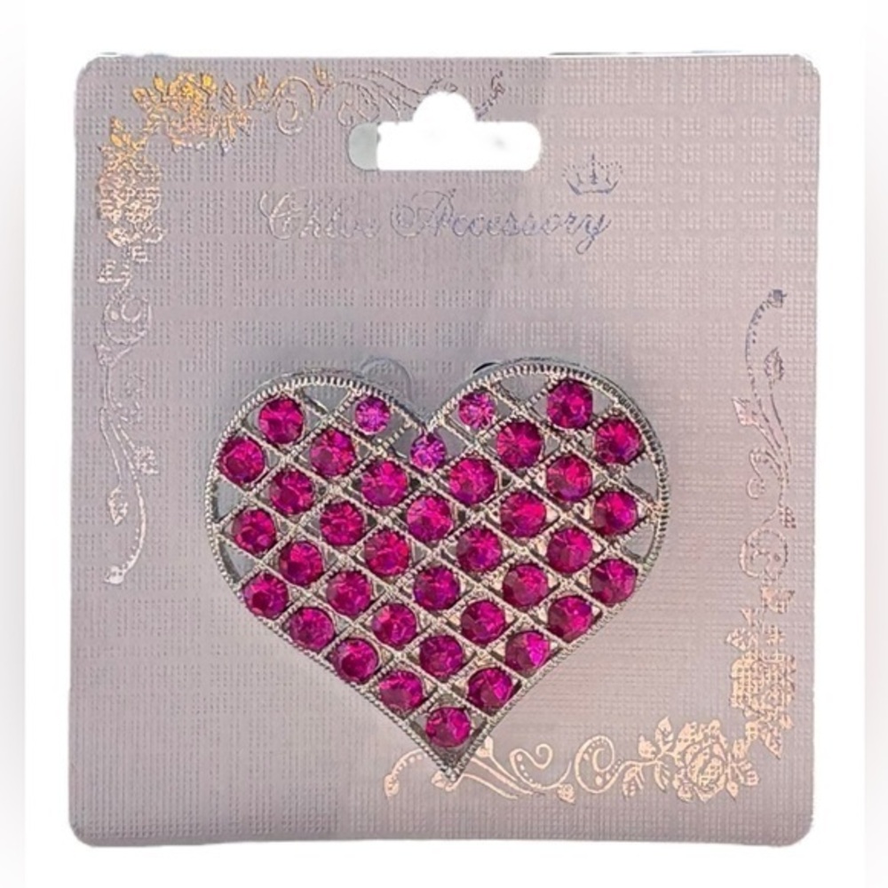 5/$25 Chloe Accessory Hot Pink & Silver Crystal Heart Pin Brooch